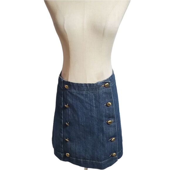 Michael Kors Denim Gold Button Mini Skirt - Picture 1 of 6